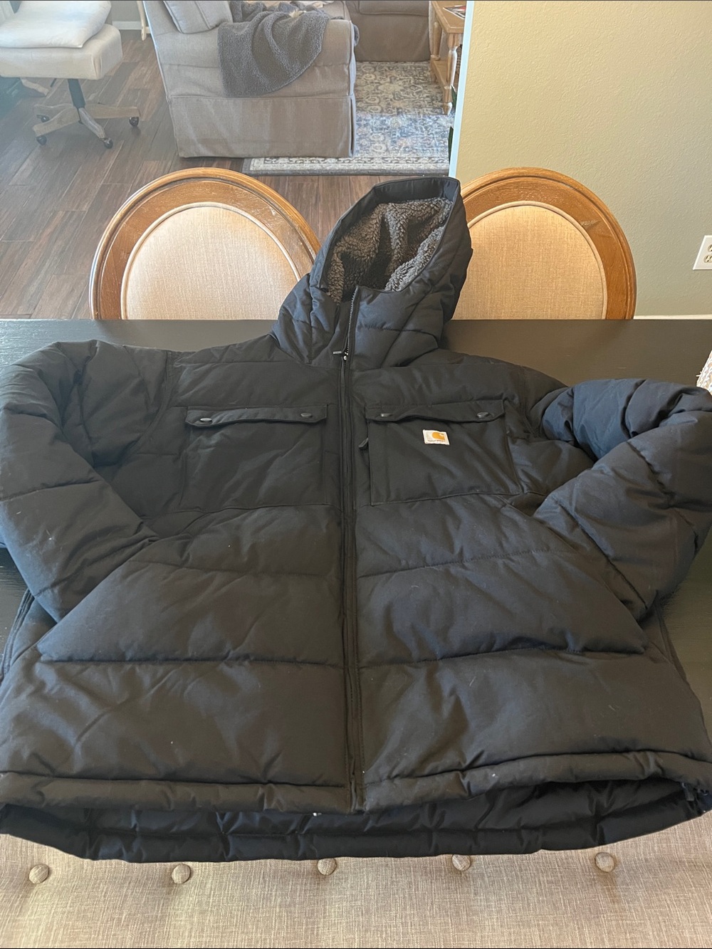 Carhartt Men’s Black Hooded Quilted Puffer Coat